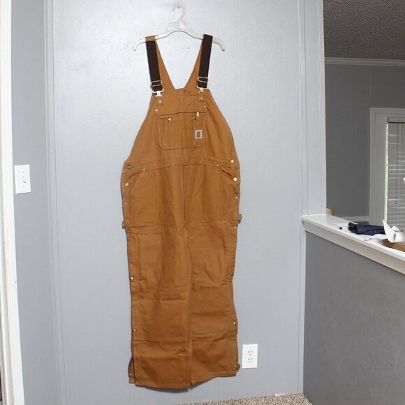 Carhartt thick tan canvass side button bibs overalls - Picture 1 of 7